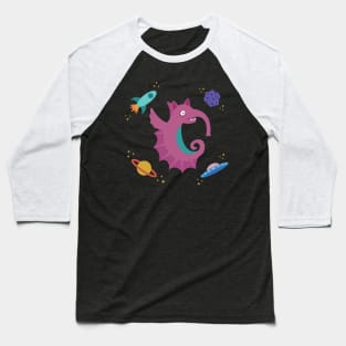 Flying Pink Seahorse Elephant Space Creature Baseball T-Shirt